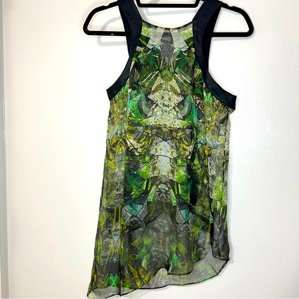 Helmut Lang Y2K Sheer Silk Asymmetrical Hem Forrest Green Racer Tank Sz Medium